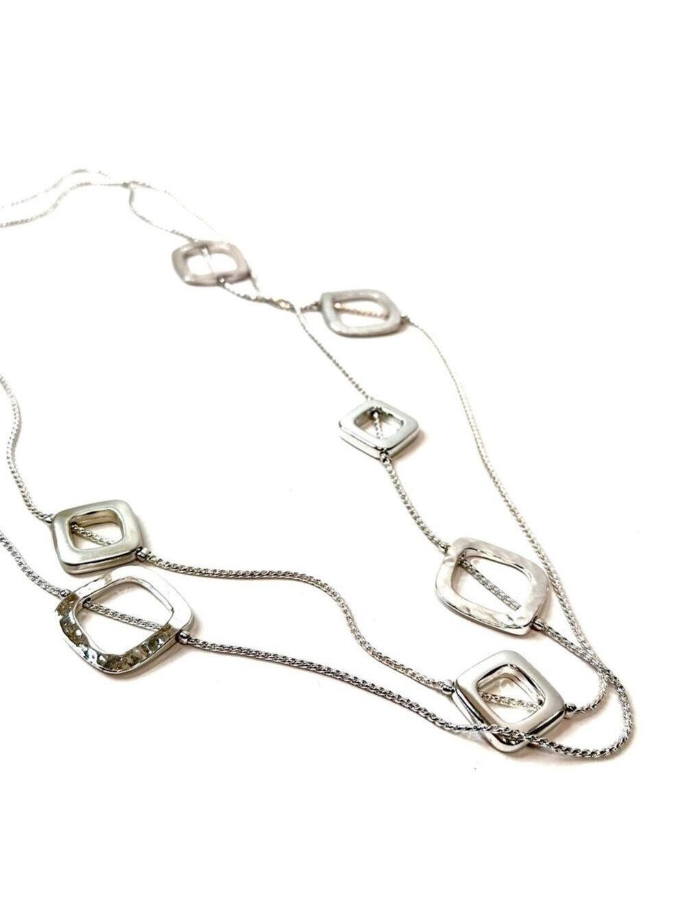 Chicos NWT Silver Square Station Double Strand Necklace - Picture 2 of 6